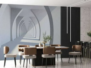 Fashion Een lange witte gang met grote zuilen fotobehang 3d