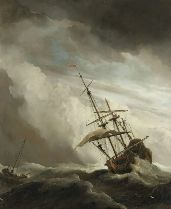 New Een schip in volle zee bij vliegende storm fotobehang Transport | Kunst & Design