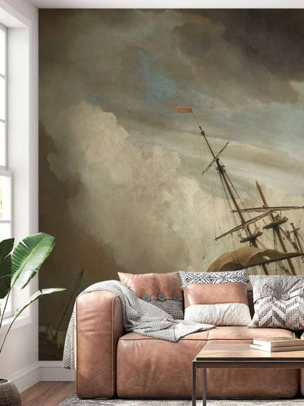 New Een schip in volle zee bij vliegende storm fotobehang Transport | Kunst & Design