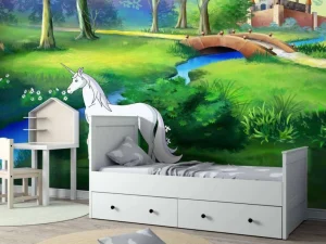 Clearance Eenhoorns in een sprookjesbos fotobehang Kinderkamer