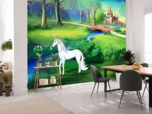 Clearance Eenhoorns in een sprookjesbos fotobehang Kinderkamer