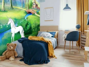 Clearance Eenhoorns in een sprookjesbos fotobehang Kinderkamer