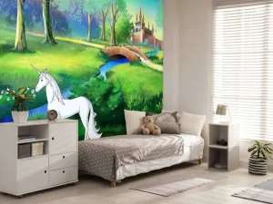 Clearance Eenhoorns in een sprookjesbos fotobehang Kinderkamer