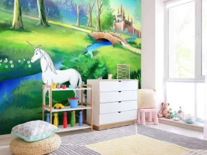 Clearance Eenhoorns in een sprookjesbos fotobehang Kinderkamer
