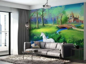 Clearance Eenhoorns in een sprookjesbos fotobehang Kinderkamer