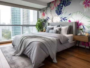 Best Exotische bloemen met een grijze achtergrond fotobehang Keuken | Gang