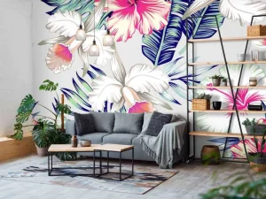 Best Exotische bloemen met een grijze achtergrond fotobehang Keuken | Gang