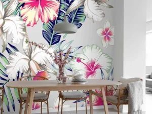 Best Exotische bloemen met een grijze achtergrond fotobehang Keuken | Gang