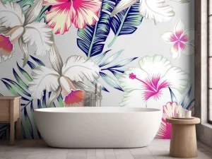 Best Exotische bloemen met een grijze achtergrond fotobehang Keuken | Gang