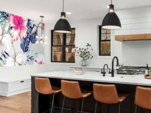 Best Exotische bloemen met een grijze achtergrond fotobehang Keuken | Gang