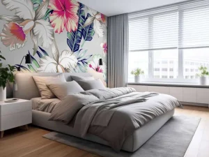 Best Exotische bloemen met een grijze achtergrond fotobehang Keuken | Gang