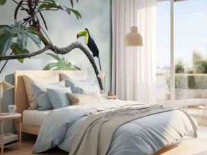 Best Exotische vogel op een tak fotobehang Tienerkamer | Bloemen