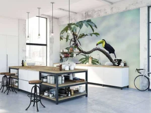 Best Exotische vogel op een tak fotobehang Tienerkamer | Bloemen