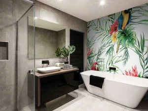 Outlet Exotische vogels print fotobehang Bloemen