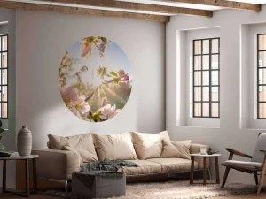 Hot Felle Zon achter Bloesem takjes fotobehang Bloemen