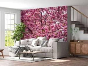 Online Felroze Bloesem fotobehang Bloemen