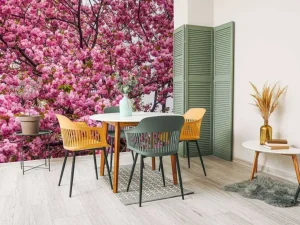 Online Felroze Bloesem fotobehang Bloemen