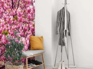 Online Felroze Bloesem fotobehang Bloemen