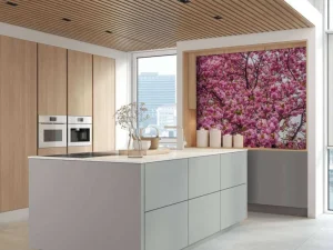 Online Felroze Bloesem fotobehang Bloemen