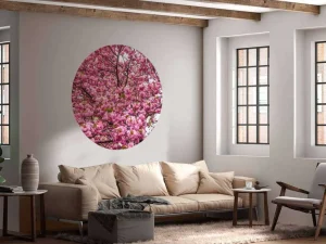 Online Felroze Bloesem fotobehang Bloemen