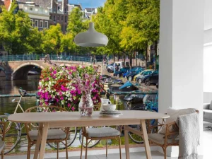 Online Fietsen op een Amsterdamse brug fotobehang Steden | Architectuur