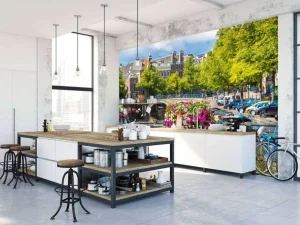 Online Fietsen op een Amsterdamse brug fotobehang Steden | Architectuur