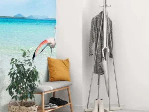 New Flamingo op Tropisch Strand fotobehang Dieren