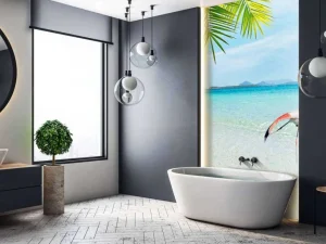 New Flamingo op Tropisch Strand fotobehang Dieren
