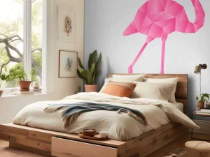 Hot Flamingo Origami fotobehang Babykamer | Dieren