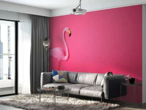 Outlet Flamingo van kunstof met een roze achtergrond fotobehang Tienerkamer | Dieren