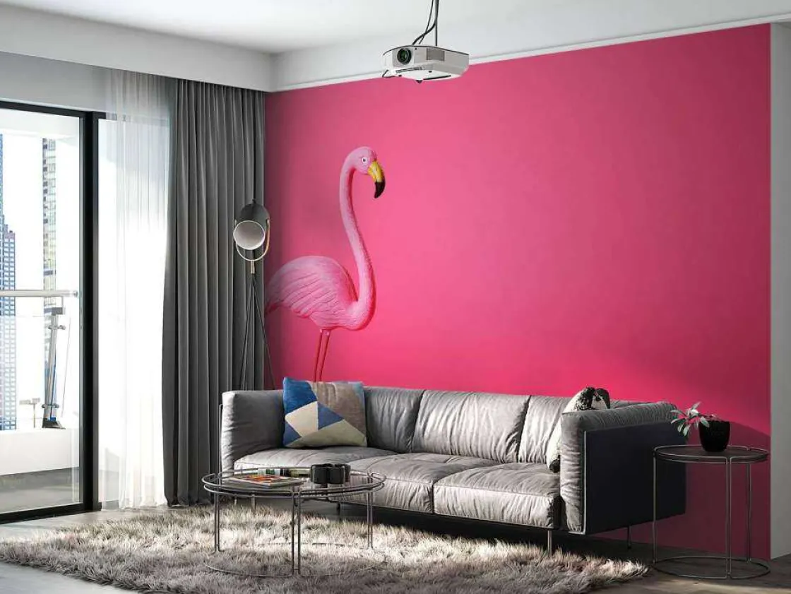 flamingo_van_kunstof_met__10.webp Outlet Flamingo van kunstof met een roze achtergrond fotobehang Tienerkamer | Dieren