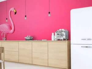 Outlet Flamingo van kunstof met een roze achtergrond fotobehang Tienerkamer | Dieren