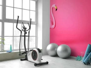 Outlet Flamingo van kunstof met een roze achtergrond fotobehang Tienerkamer | Dieren