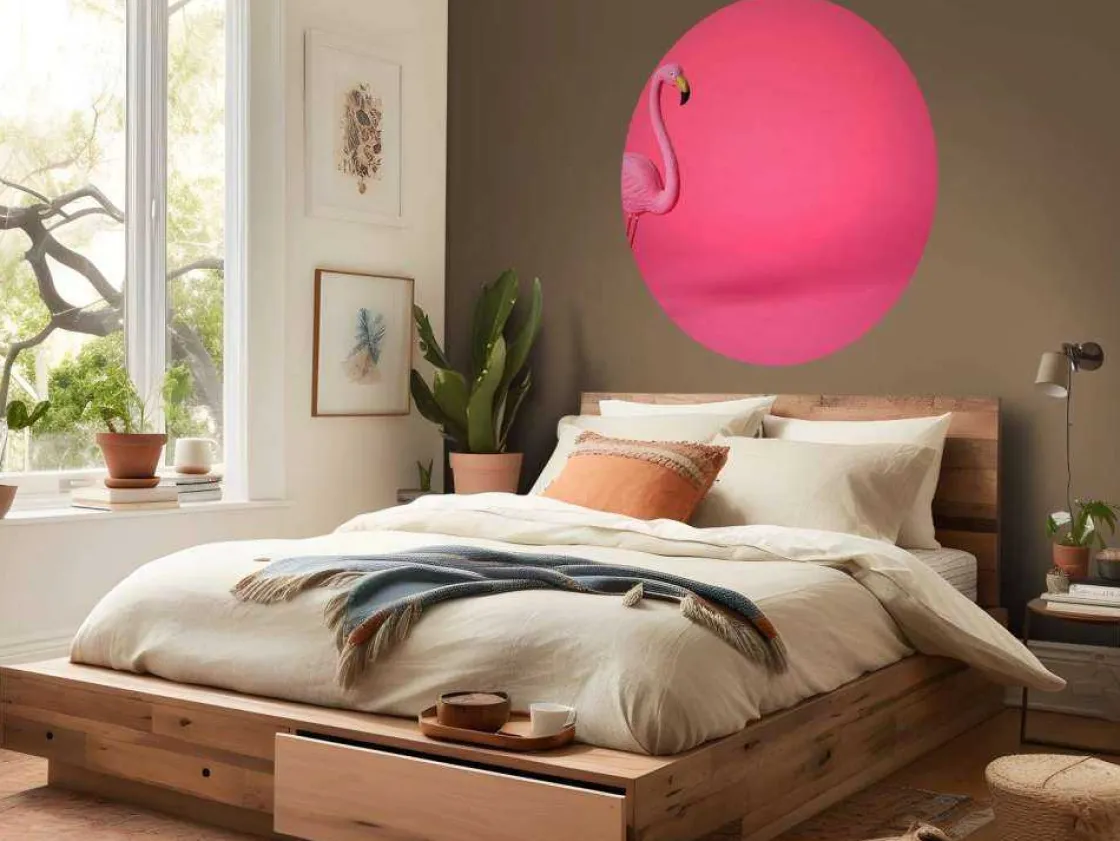 flamingo_van_kunstof_met__7.webp Outlet Flamingo van kunstof met een roze achtergrond fotobehang Tienerkamer | Dieren