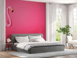 Outlet Flamingo van kunstof met een roze achtergrond fotobehang Tienerkamer | Dieren