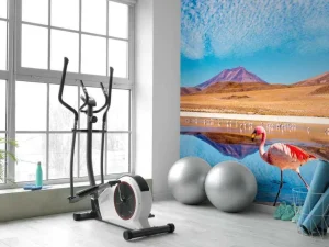 Online Flamingo's bij een meer fotobehang Dieren