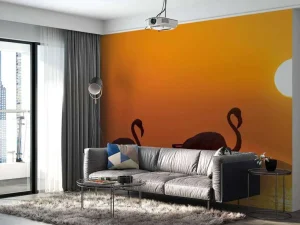 Clearance Flamingo's bij zonsondergang fotobehang Dieren
