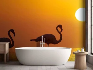 Clearance Flamingo's bij zonsondergang fotobehang Dieren