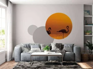 Clearance Flamingo's bij zonsondergang fotobehang Dieren