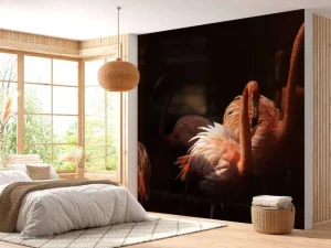 Fashion Flamingo's met een donkere achtergrond fotobehang Tienerkamer | Dieren