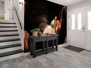 Fashion Flamingo's met een donkere achtergrond fotobehang Tienerkamer | Dieren