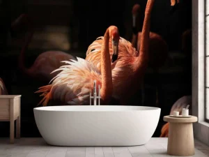 Fashion Flamingo's met een donkere achtergrond fotobehang Tienerkamer | Dieren