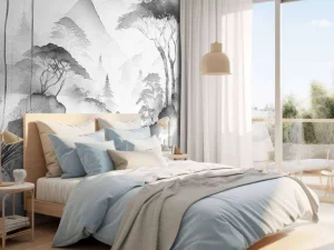 Sale Fotobehang - Bergmeer in Nevelige Inkt Landschappen