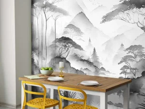 Sale Fotobehang - Bergmeer in Nevelige Inkt Landschappen