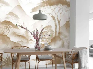 Outlet Fotobehang - Bergmeer in Nevelige Inkt, taupe Landschappen