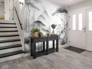 Sale Fotobehang - Bergmeer in Nevelige Inkt Landschappen