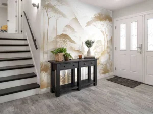 Outlet Fotobehang - Bergmeer in Nevelige Inkt, taupe Landschappen