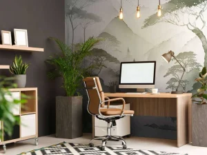 Fashion Fotobehang - Bergmeer in Nevelige Inkt, groen Landschappen
