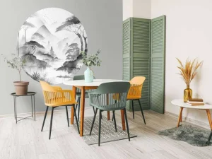 Sale Fotobehang - Bergmeer in Nevelige Inkt Landschappen