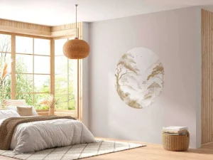 Online Fotobehang - Mistige Bergvallei, taupe Landschappen